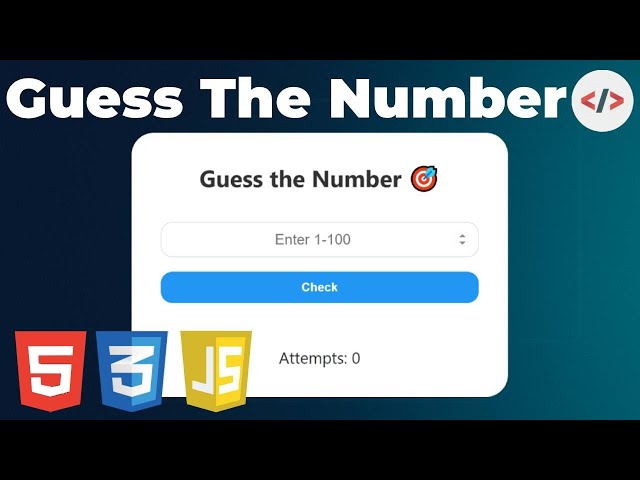 ✨ Guess the Number (1–100) | Clean UI Mini Game in HTML CSS JS