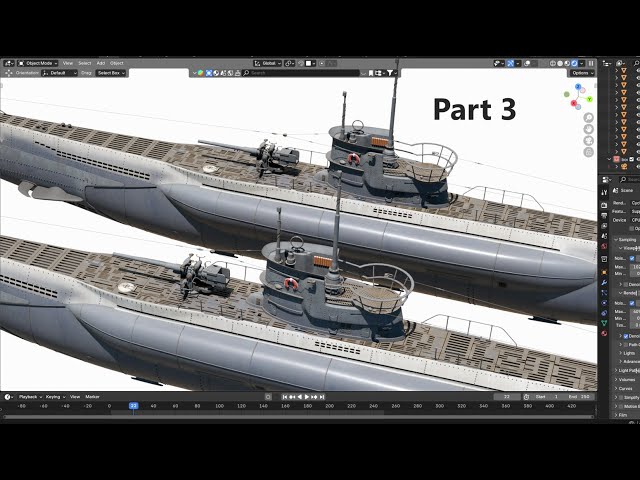 German WW 2 Submarine 3D modeling process.( Type VII) Blender. Part 3.