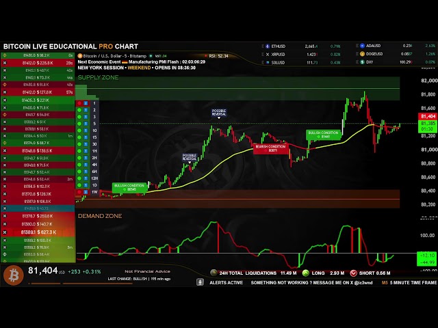 🟢 BITCOIN LIVE EDUCATIONAL TRADING CHART WITH  ORDER BOOK & ZONES