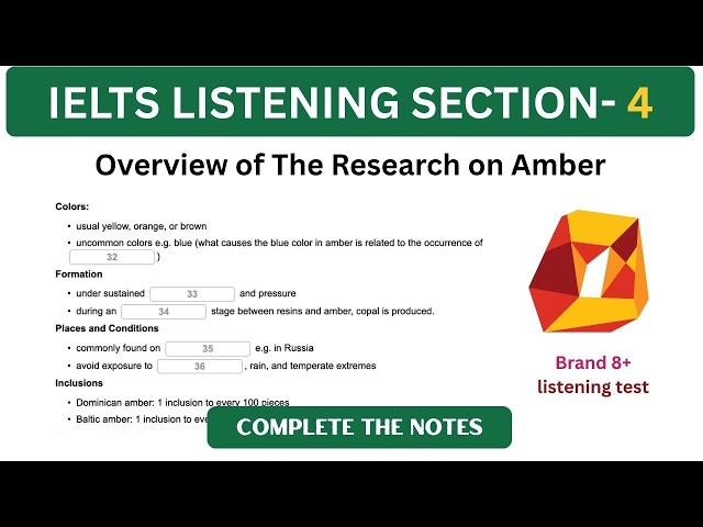 An Overview of The Research on Amber - IELTS Listening Practice Test 2026 with Answers