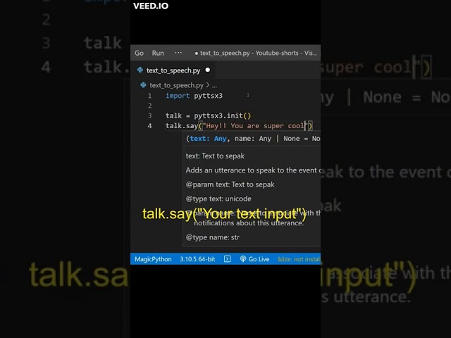 Text to speech converter in just 4 lines of code (pyttsx3) | Python | #shorts