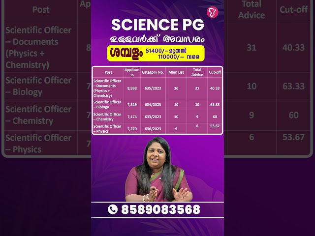 SCIENCE-ൽ PG കഴിഞ്ഞവർക്ക് ഇതാ ഒരു മികച്ച സുവർണ്ണാവസരം! | SCIENTIFIC OFFICER
