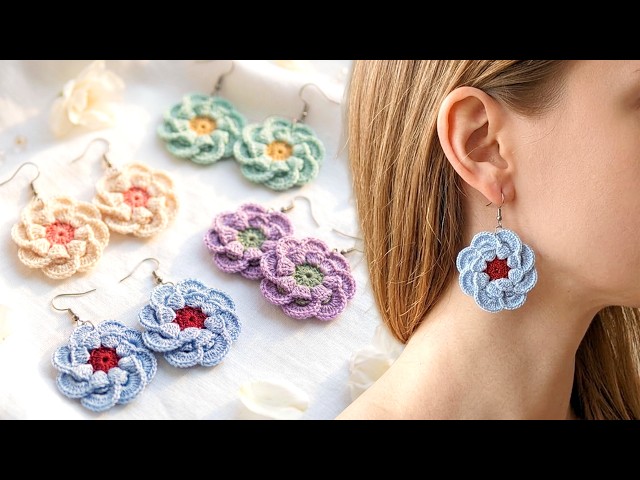 "Crochet FLOWER Earrings" For Absolute Beginners | Step by Step Tutorial DIY