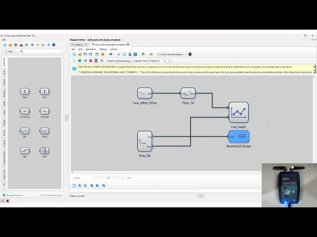 ADALM-Pluto SDR Transmit & Receive Link with TwinSimulate | Real-Time RF & I/Q Demo