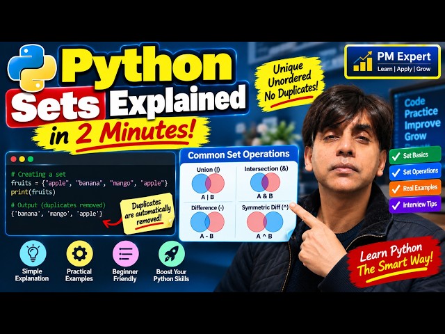 Python Sets Explained in 2 Minutes | Python Tutorial for Beginners | PM Expert