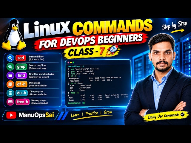Class-7 | Linux Commands Every DevOps Engineer Must Know 🔥 | DevOps Zero to Hero | #devops #class7