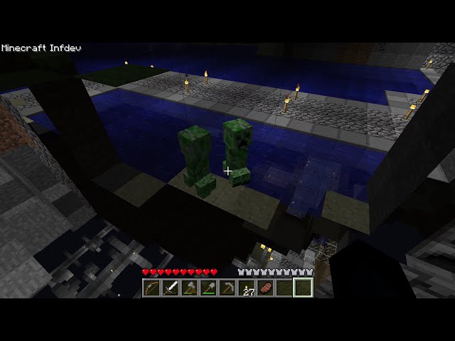 Watching dumb mobs in their habitat. Minecraft Infdev 20100415