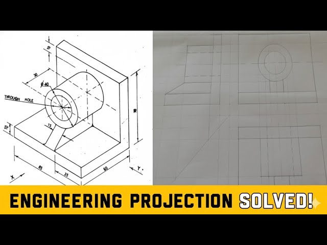 ORTHOGRAPHIC PROJECTION of a CYLINDRICAL BLOCK (First Angle) - EASIEST Step-by-Step Guide!