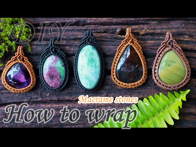 How to make macrame jewelry-Tutorial wrap a stone pendant-Handmde-Waxed cord-สอนถักกรอบเชือกเทียน