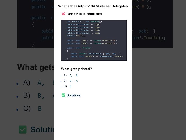 What's the Output? C# Multicast Delegates #csharp #programming #coding #dotnet #developer #shorts