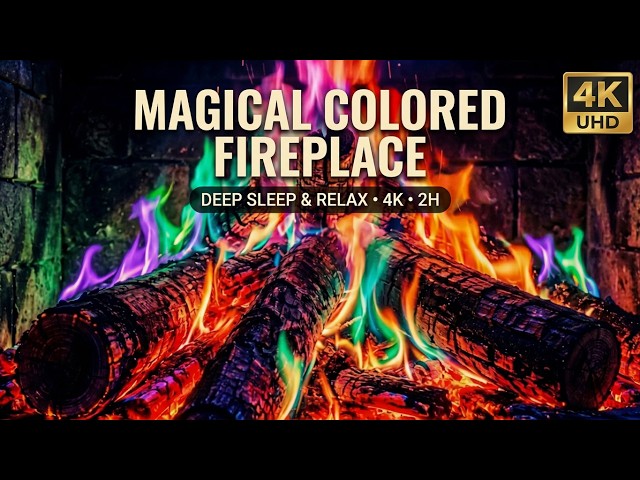 4K Magical Colored Fireplace & Crackling Fire Ambience 🔥🌈 Neon Flames for Relaxation & Sleep 2H