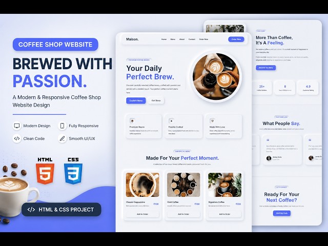 Modern Coffee Website Design ☕ | Hero Section Tutorial (Part 2) | HTML CSS