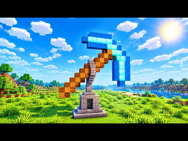 How to Build a Pickaxe Statue in Minecraft! ⛏️💎