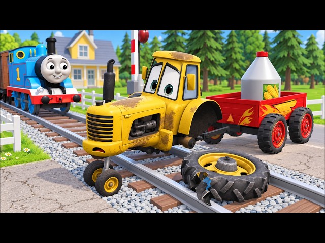 Tractor McQueen Is Stuck on the Tracks! FARMCO Helicopter to the Rescue!