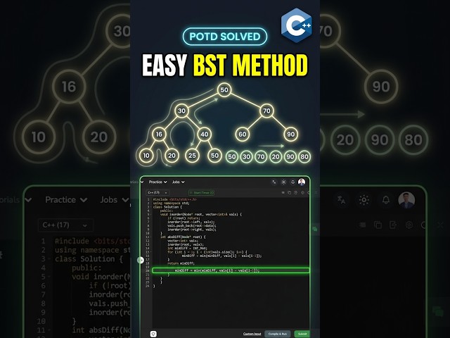PROBLEM OF THR DAY GFG Minimum Absolute Difference In BST #problemsolving #coding #cpp  #leetcode