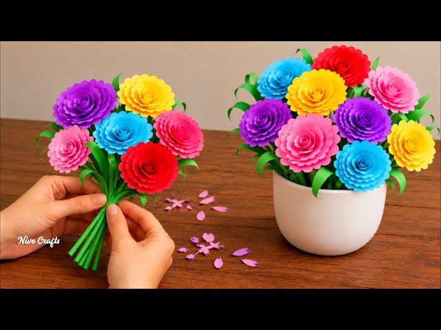 DIY How to make paper rose / easy paper flower bouquet