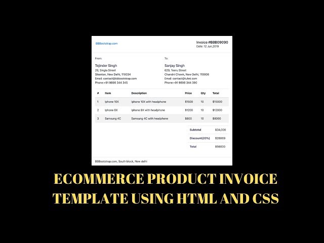 Ecommerce product invoice template using html and css(Source Code)