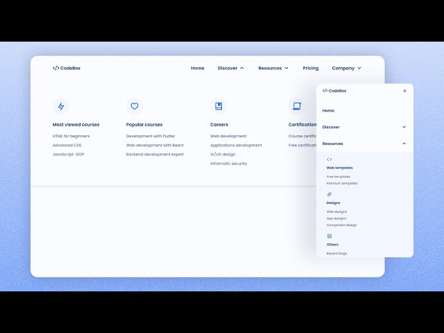 Responsive Navigation Bar Using HTML CSS & JavaScript | With Dropdown Mega Menu