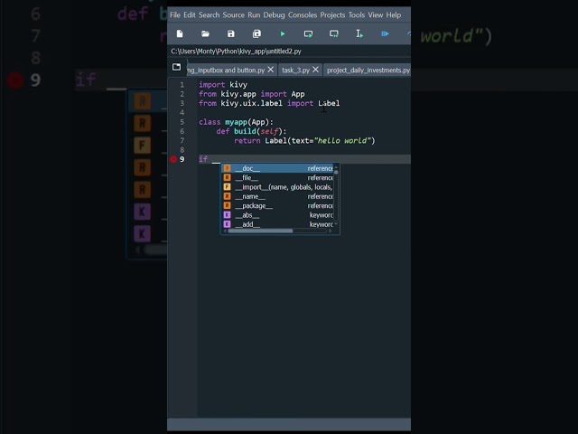 First Program with Kivy  #pythonforbeginners #pythonprojects #python3 #python #shorts #subscribe