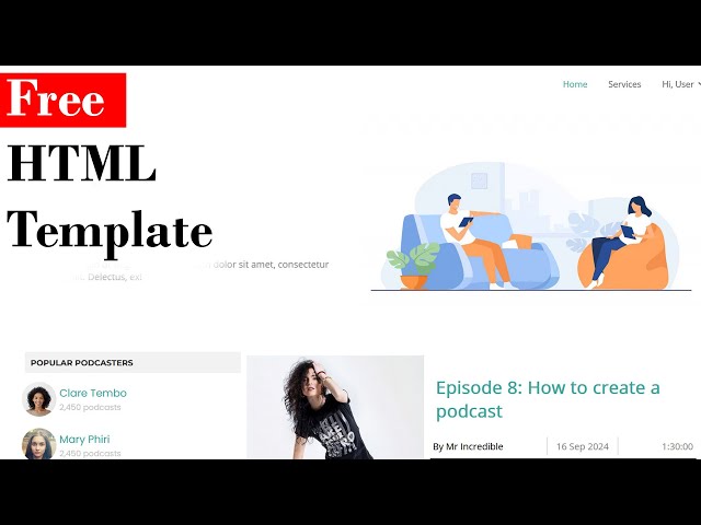 Podcaster | Create an HTML Template + Free download source code | Quickcode UI Tutorial
