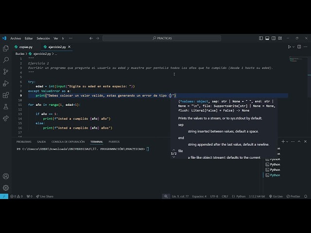EJERCICIO 2 - BUCLES EN PYTHON: BUCLE FOR Y WHILE📚