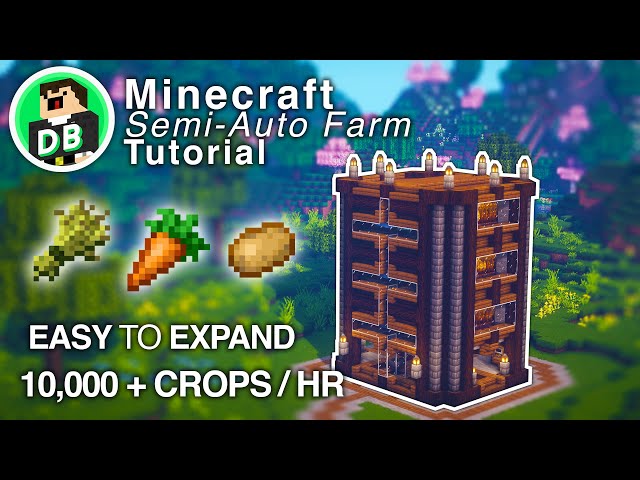 Minecraft Semi-Auto Crop Farm TUTORIAL - Auto Harvest, Storage & Sorting