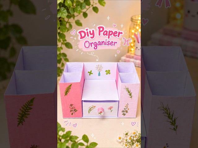 how to make mini desk organizer with paper🎀| #diy #craft #easy #shorts #cute #papercraft #shortsfeed