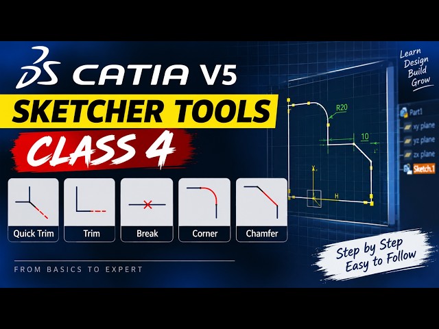 CATIA V5 Class 4 | Quick Trim, Trim, Break, Corner & Chamfer Tools