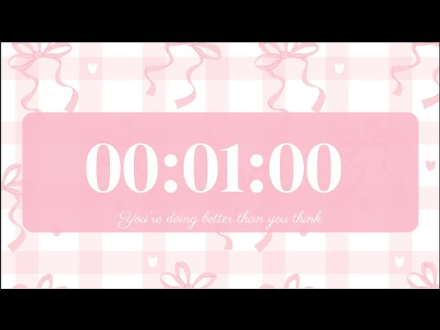 1 Minute Aesthetic Timer 🎀 Pink Bow Countdown | No Music | Cute Study Timer