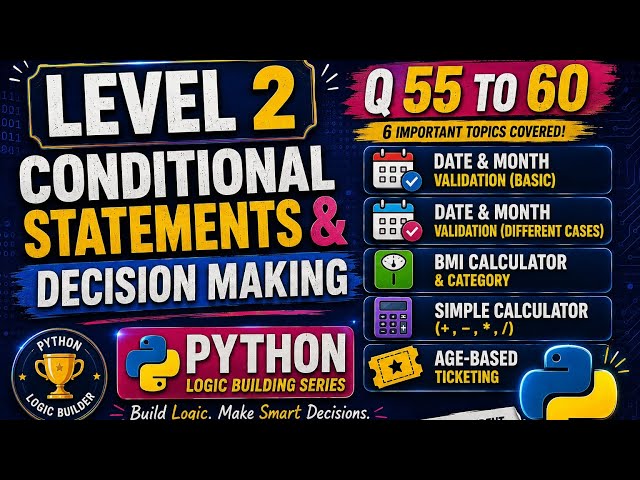 Python Logic Building | Conditional Statements & Decision Making | Q55–Q60 | Level 2