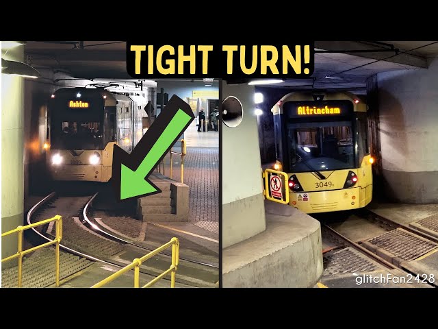 Toot! - Tight Turn for Metrolink Trams passing under Manchester Piccadilly Station, England 2023