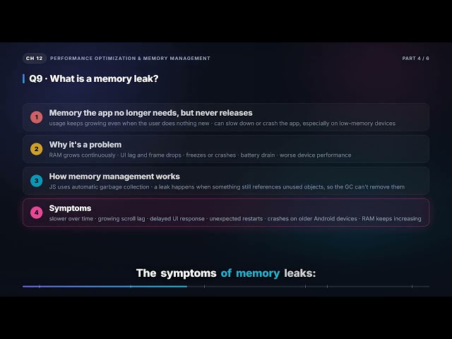 Bundle Size, Memory Leaks & the Memory Profiler | React Native Interview (12.4)