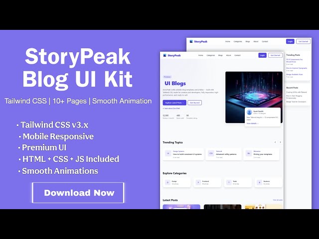 StoryPeak Tailwind Blog Template | Responsive HTML + Tailwind CSS Blog Website UI