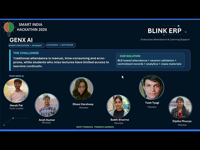 Team GENX AI — BLINK ERP | Automated Attendance & Student Support System (SIH 2026)