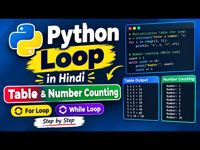 Python Loop in Hindi 🔥 Table & Number Counting | For Loop & While Loop | Python Tutorial #python