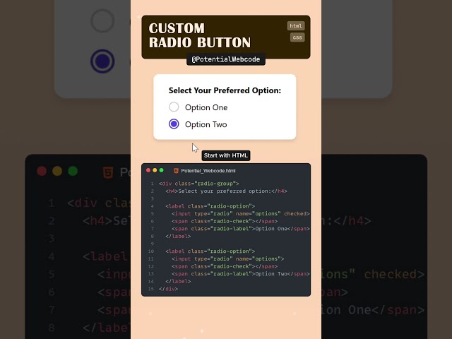 Custom Radio Button #coding #frontendcourse #htmlcss #webdevelopment #cssanimation #radiobutton