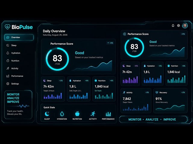BioPulse – Futuristic Wellness Dashboard 🚀 | HTML CSS JS Bootstrap Project