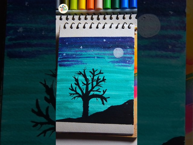 Moonlight Night Landscape Painting 🌙 | Easy Acrylic Painting for Beginners #Shorts