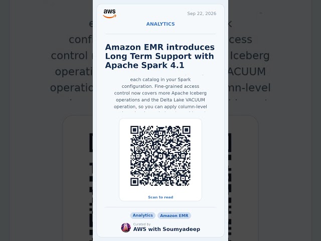 Amazon EMR Gets Long Term Support! 🔥 Apache Spark 4.1 & Iceberg v3 #Shorts