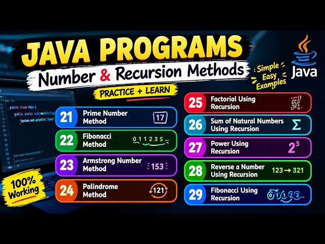 Java Methods & Recursion Programs | Prime, Fibonacci, Armstrong, Palindrome & More 🔥