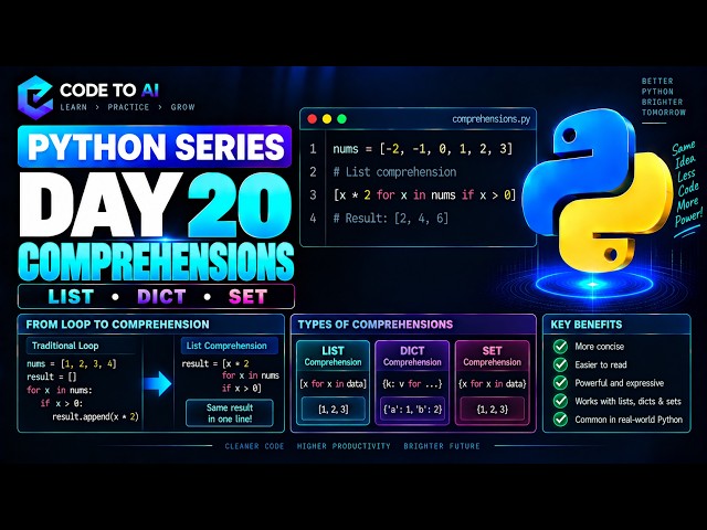 Python Series – Day 20 | List, Dict & Set Comprehensions in Python | Telugu