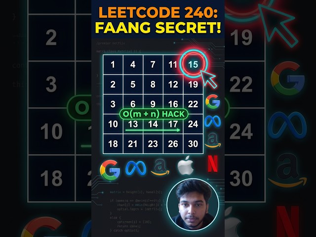 Start in the TOP-RIGHT Corner!🤯 (LeetCode 240) #codinginterview #leetcode #algorithms #shorts #short