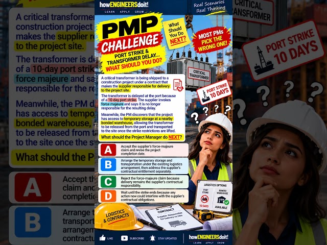 $10-Day Port Strike! 🚨 Who Pays for the Transformer Delay? | PMP Challenge