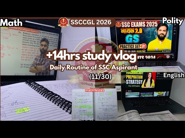 (11/30) 14-Hour Study Vlog 📚 | SSC CGL 2026 Preparation | Daily Routine | #ssc