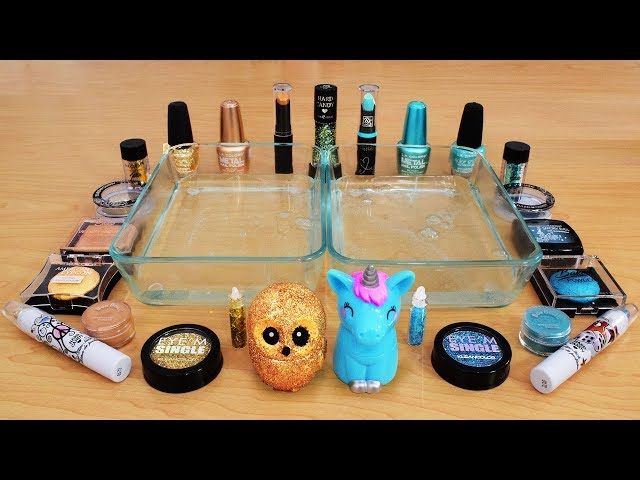 Mixing Makeup Eyeshadow Into Slime ! Gold vs Teal Special Series Part 12 Satisfying Slime Video