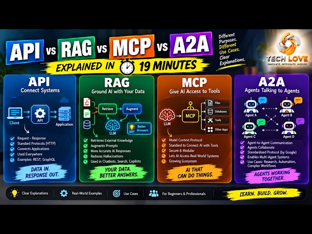 API vs RAG vs MCP vs A2A Explained in 19 Minutes.