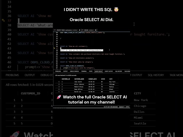 I Didn't Write This SQL... Oracle SELECT AI Did! 🤯 #oracle #sql #ai #oracle26ai #database