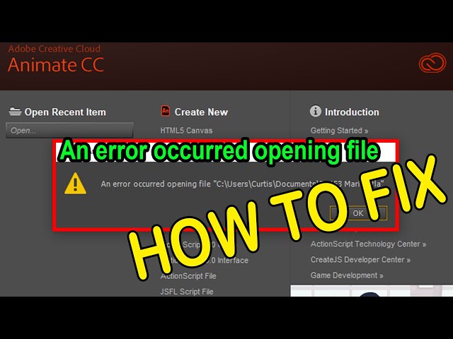 How to Fix An error occurred file in Adobe Animate CC, Flash CS3 to CS6