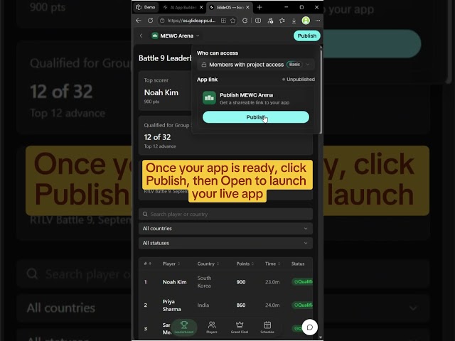 How to turn a messy spreadsheet into a live tournament tracker app using Glide 🏆