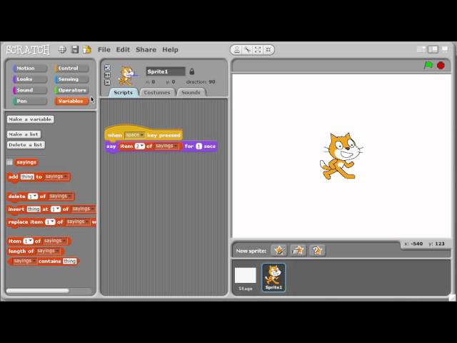 Scratch: Using lists and selecting random items from them